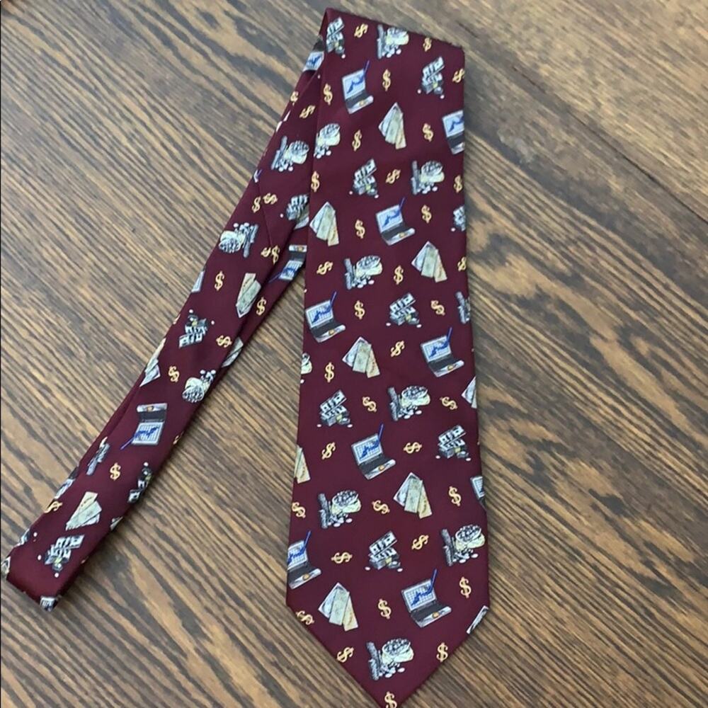 Utopia Stock Market Theme Burgundy Tie